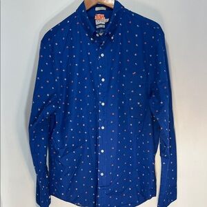 Classic JCrew Men's Blue Shirt with Red and White Accents Semaphore Flags